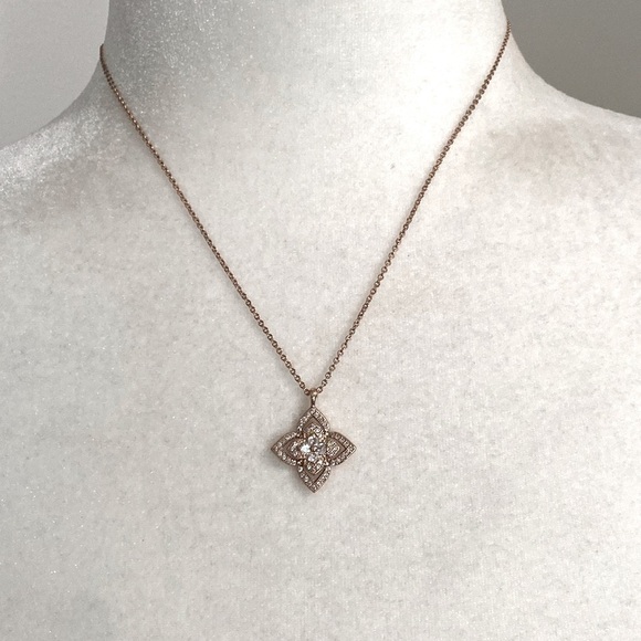 Rose Gold Clover Flower Crystal Sterling Silver Necklace Earrings Set - Picture 6 of 16